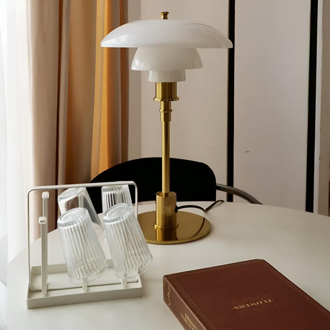 Lampada da tavolo a fungo in vetro ambra