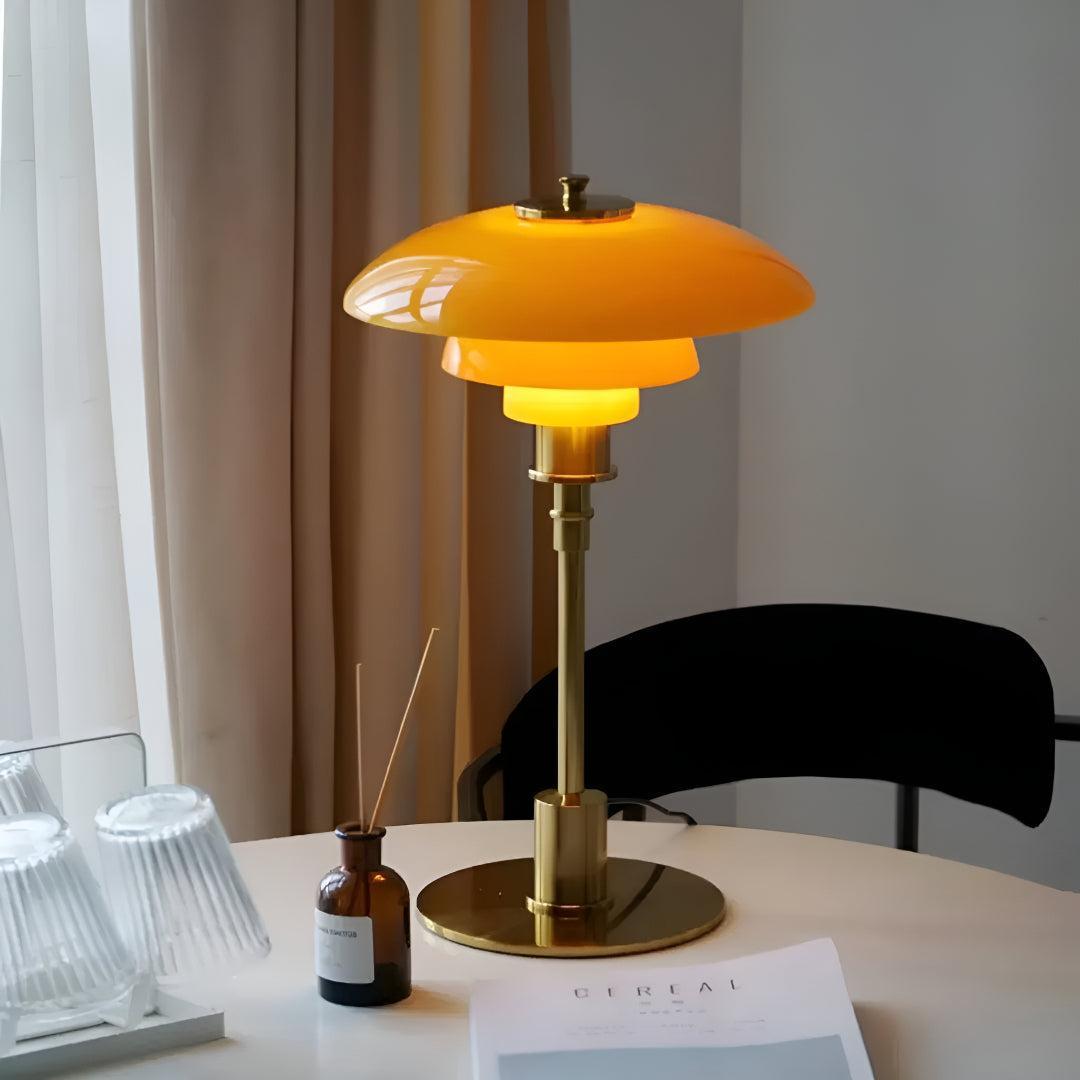 Lampada da tavolo a fungo in vetro ambra