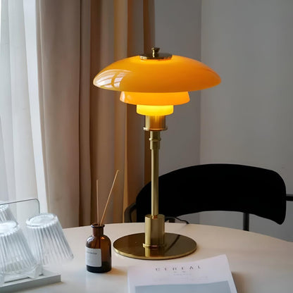 Lampada da tavolo a fungo in vetro ambra