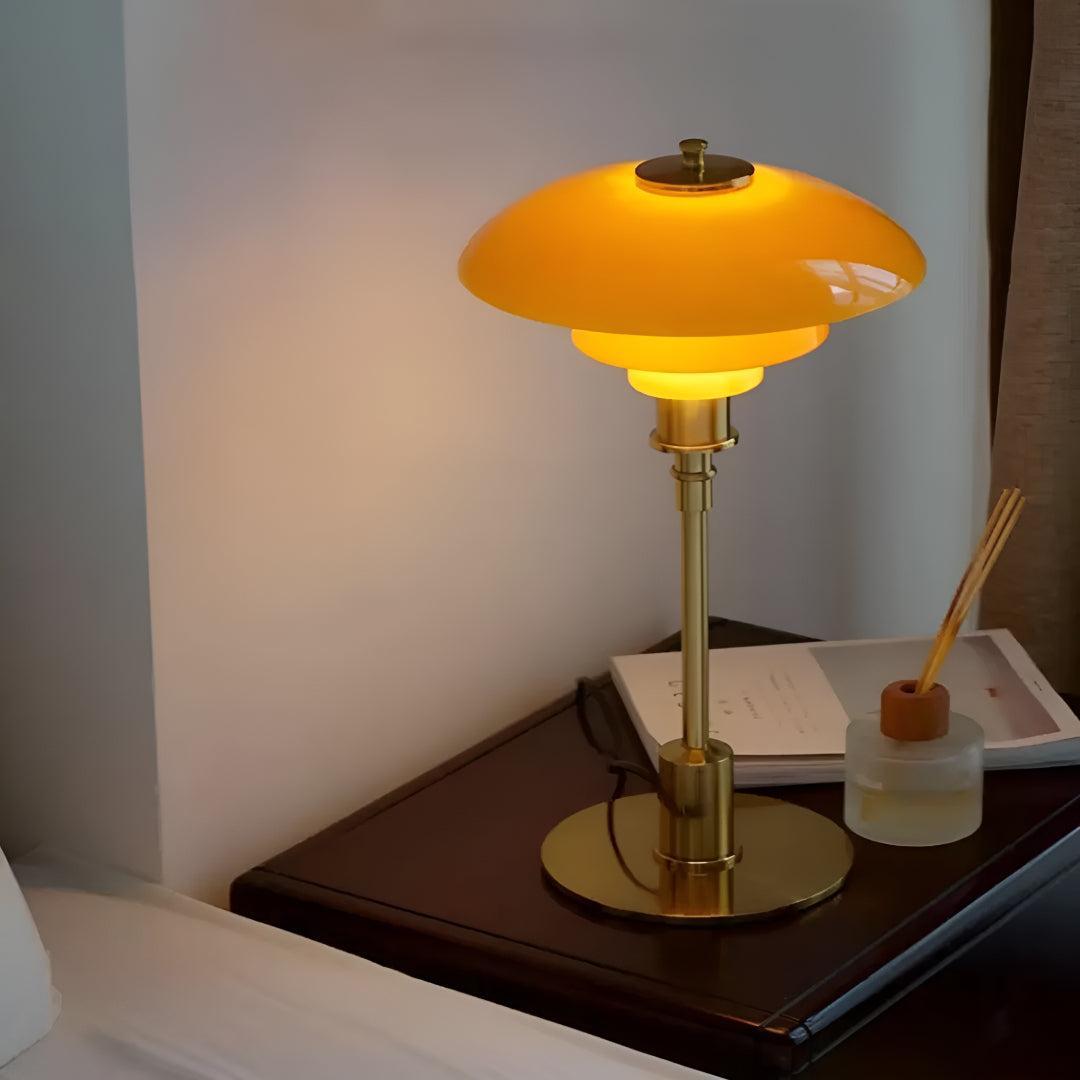 Lampada da tavolo a fungo in vetro ambra