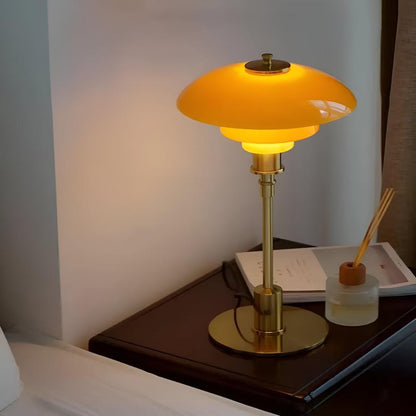Lampada da tavolo a fungo in vetro ambra