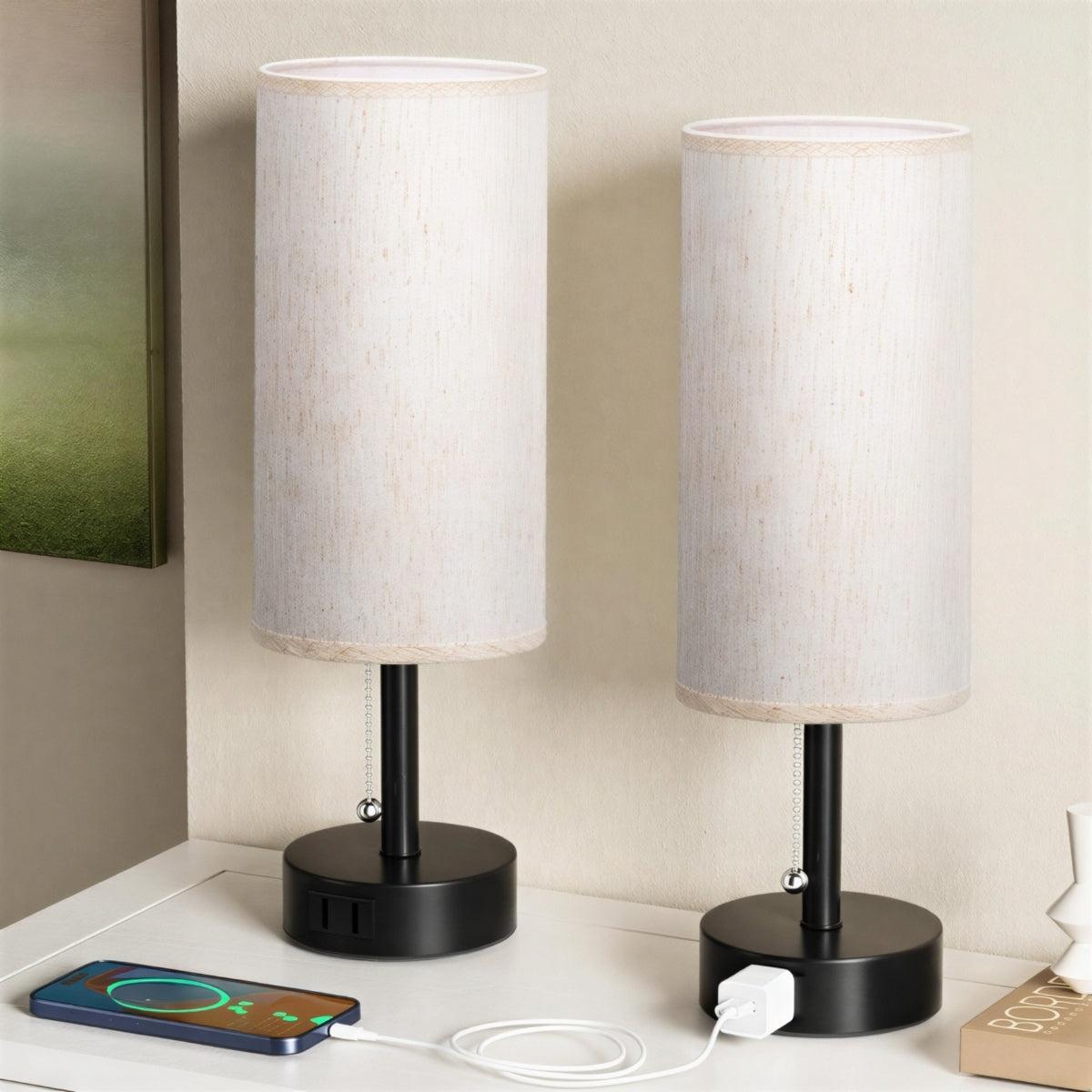Lampada da tavolo da comodino dimmerabile con porte di ricarica