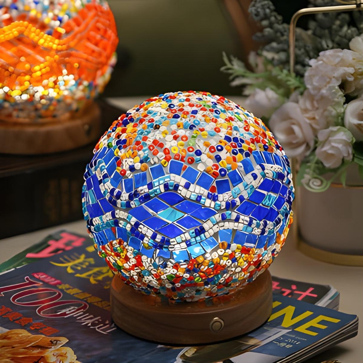 Lampada da tavolo in stile turco con mosaico in vetro e design boho