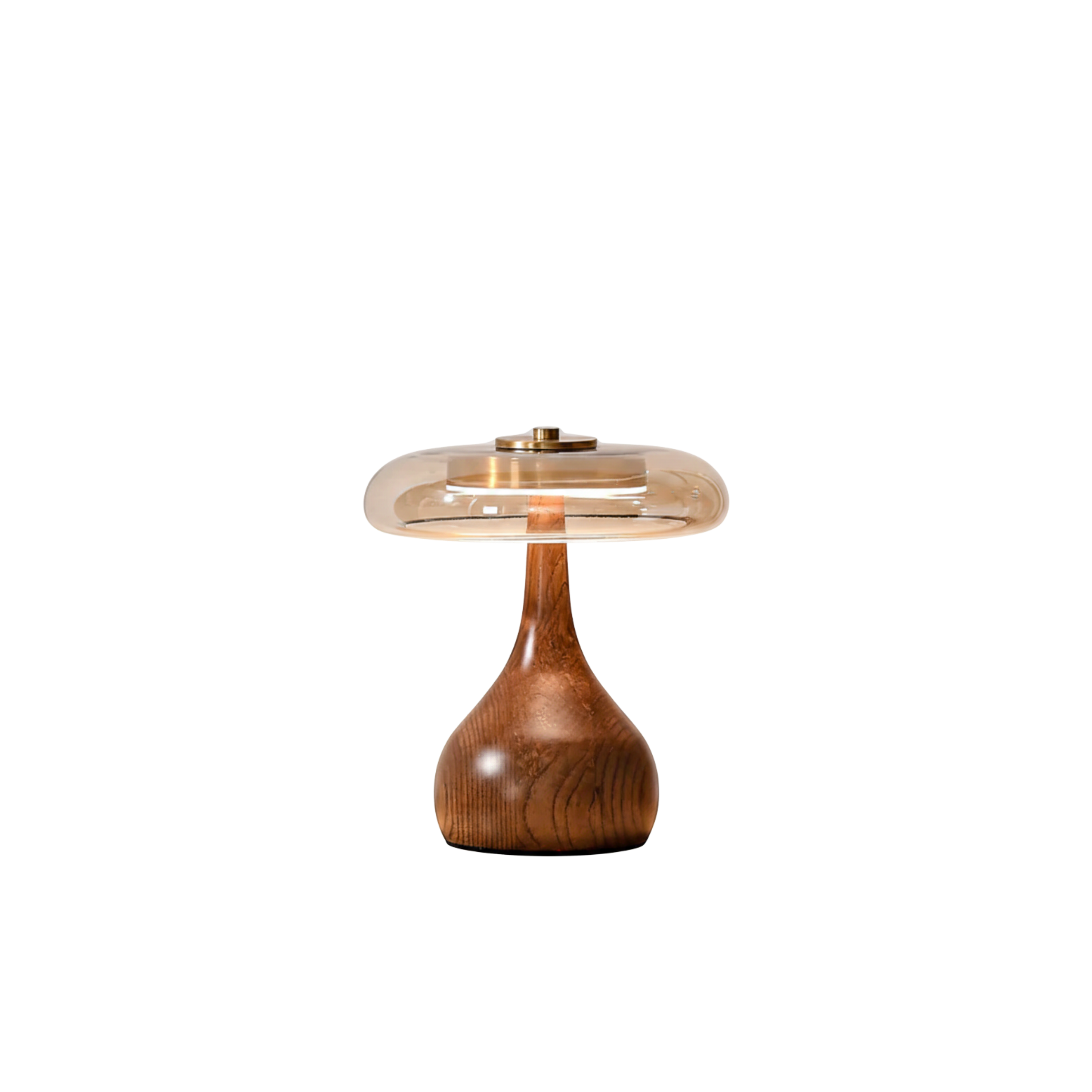 Lampada da tavolo in vetro con ottone e legno di frassino, base a goccia da comodino