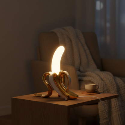 Lampada da tavolo LED a forma di banana effetto ottone, stile art deco