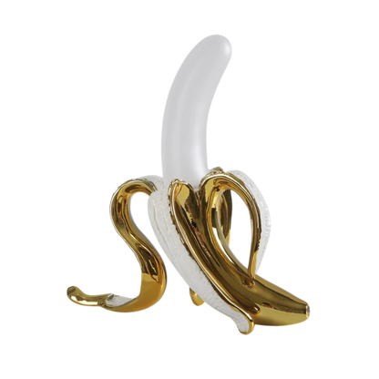 Lampada da tavolo LED a forma di banana effetto ottone, stile art deco