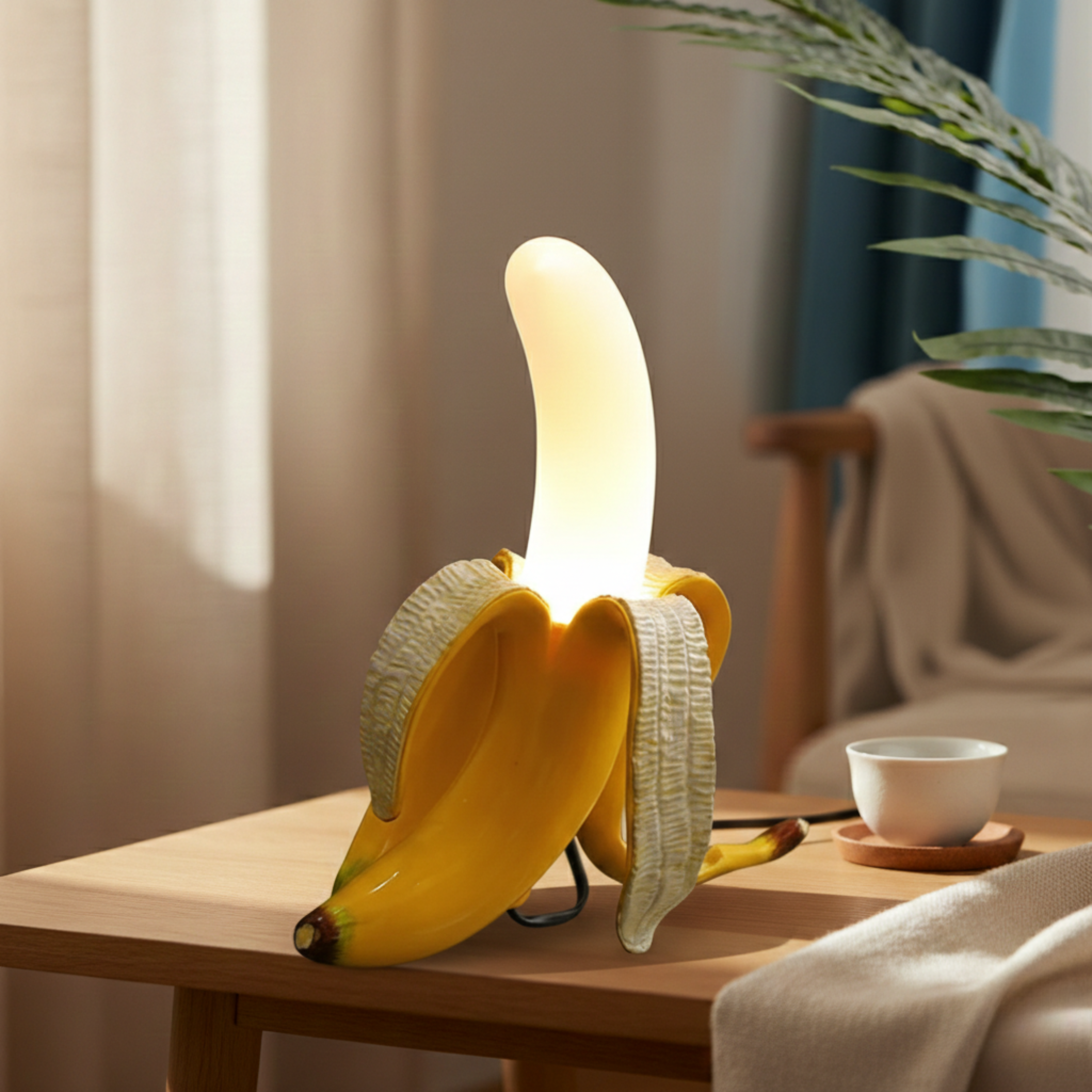 Lampada da tavolo LED a forma di banana effetto ottone, stile art deco