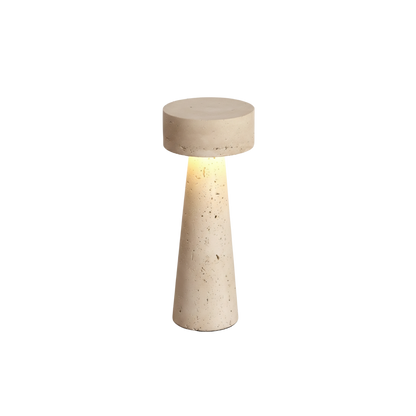 Lampada da tavolo LED a fungo in travertino, stile wabi sabi