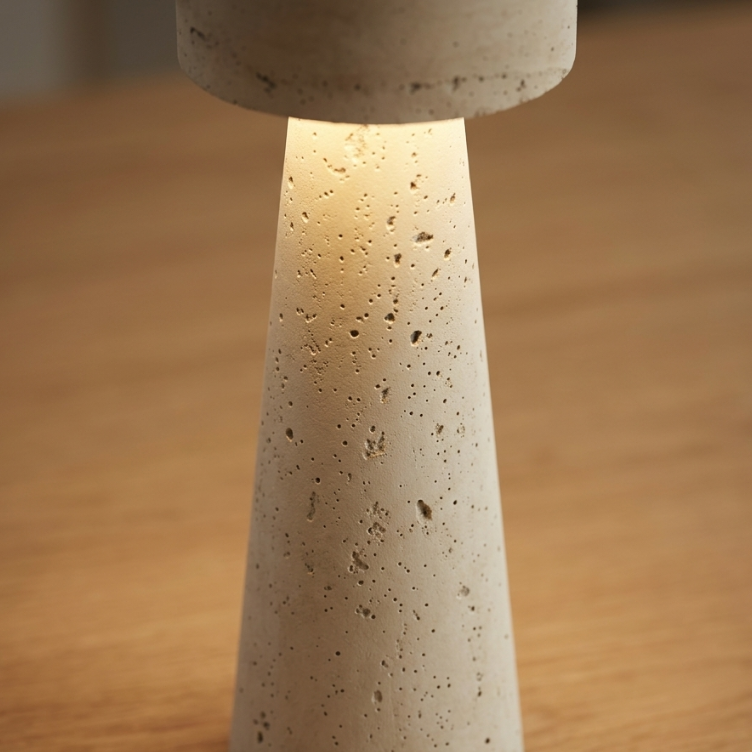 Lampada da tavolo LED a fungo in travertino, stile wabi sabi
