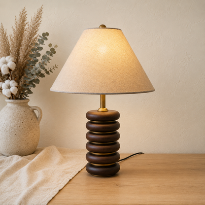 Lampada da tavolo LED Greyson in resina e metallo, noce e oro