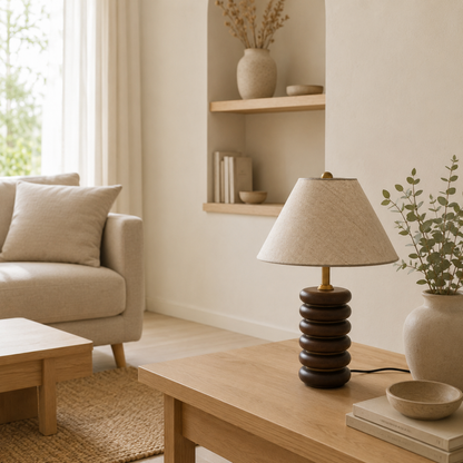 Lampada da tavolo LED Greyson in resina e metallo, noce e oro