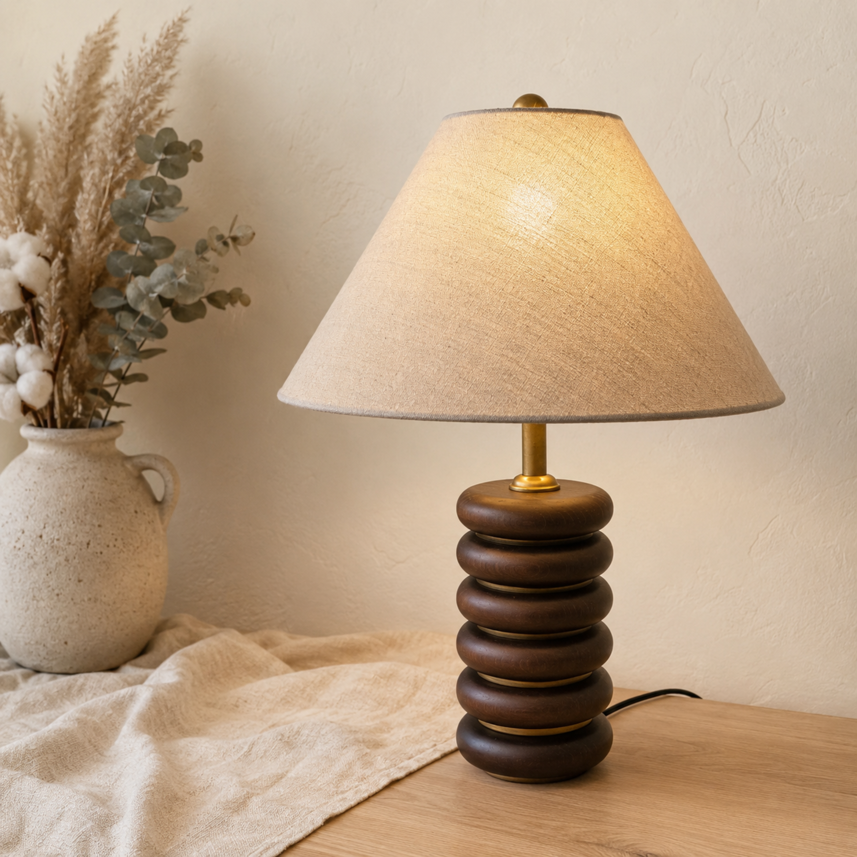 Lampada da tavolo LED Greyson in resina e metallo, noce e oro