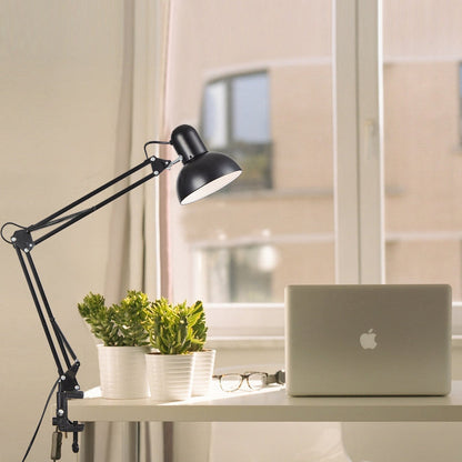 Lampada da tavolo LED moderna in metallo con braccio regolabile e morsetto