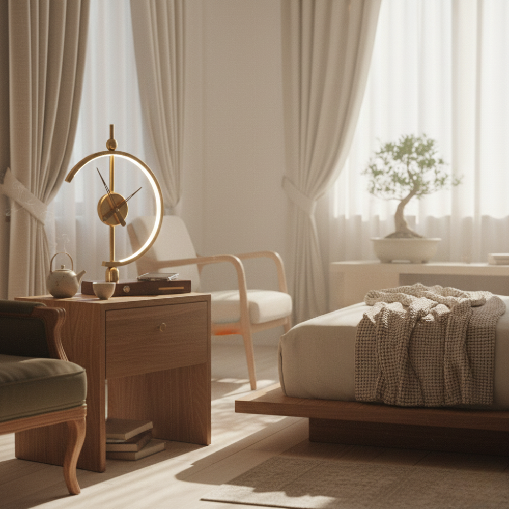 Lampada da tavolo LED oro con orologio e base di ricarica wireless Qi