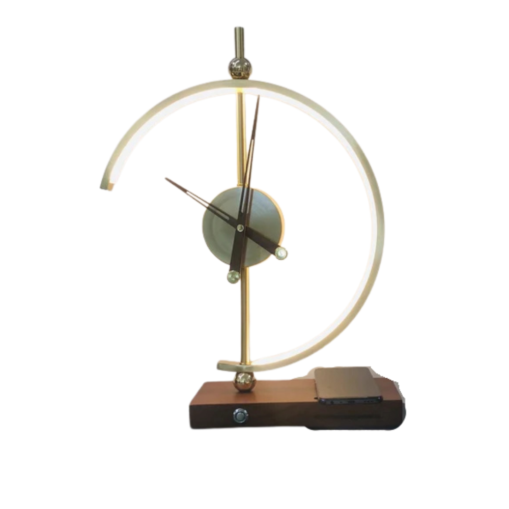 Lampada da tavolo LED oro con orologio e base di ricarica wireless Qi