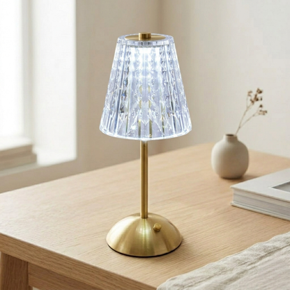 Lampada da tavolo LED senza fili effetto cristallo oro, ricaricabile USB con controllo touch