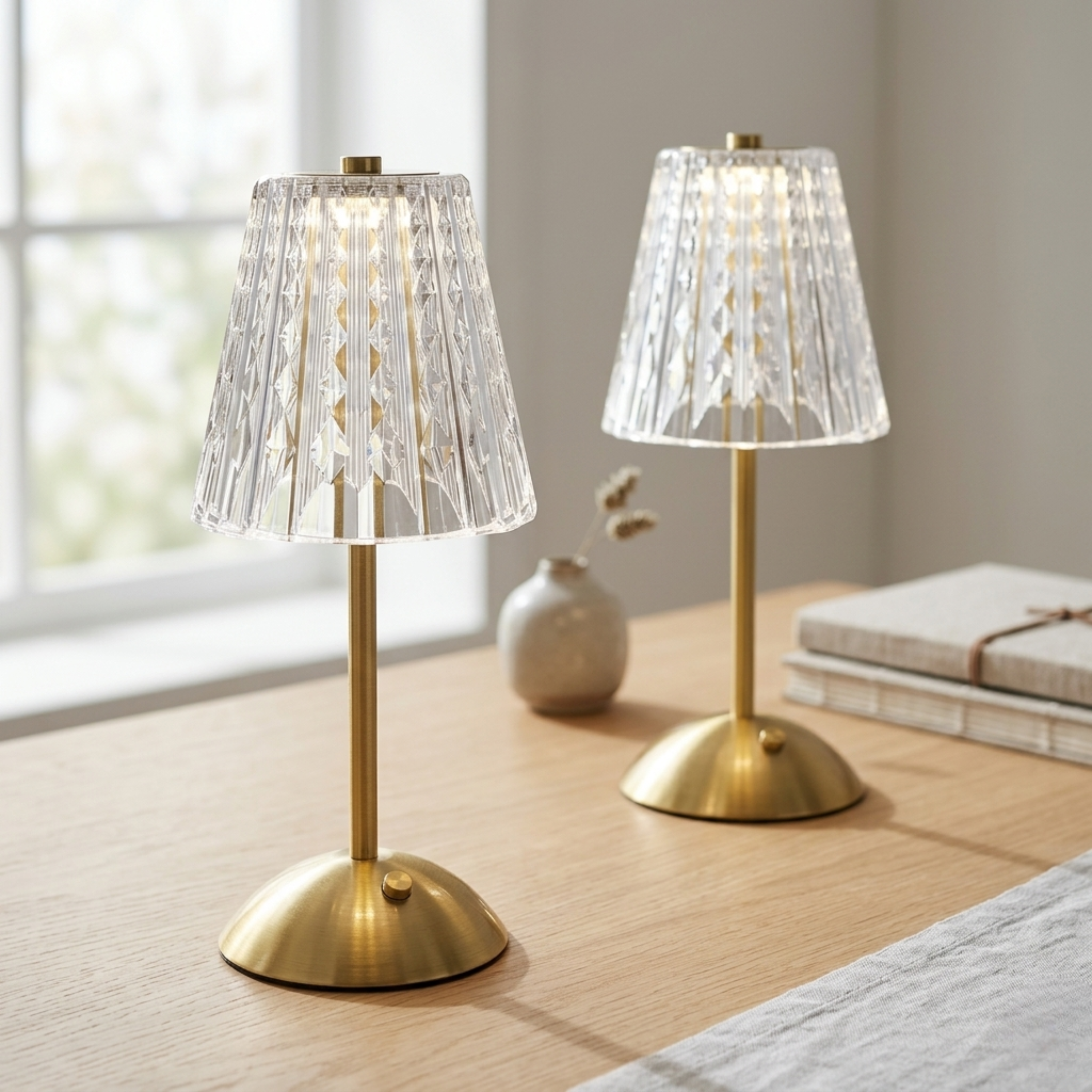 Lampada da tavolo LED senza fili effetto cristallo oro, ricaricabile USB con controllo touch