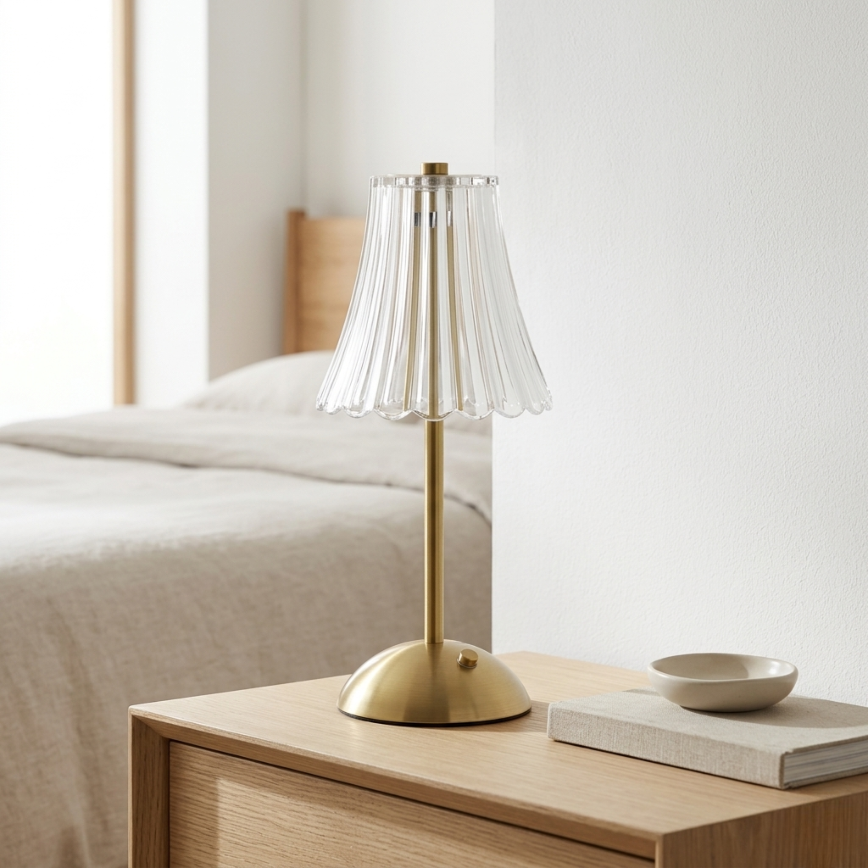 Lampada da tavolo LED senza fili effetto cristallo oro, ricaricabile USB con controllo touch