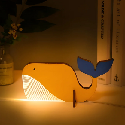 Lampada da tavolo nordica in legno a forma di animale, LED bianco caldo con USB
