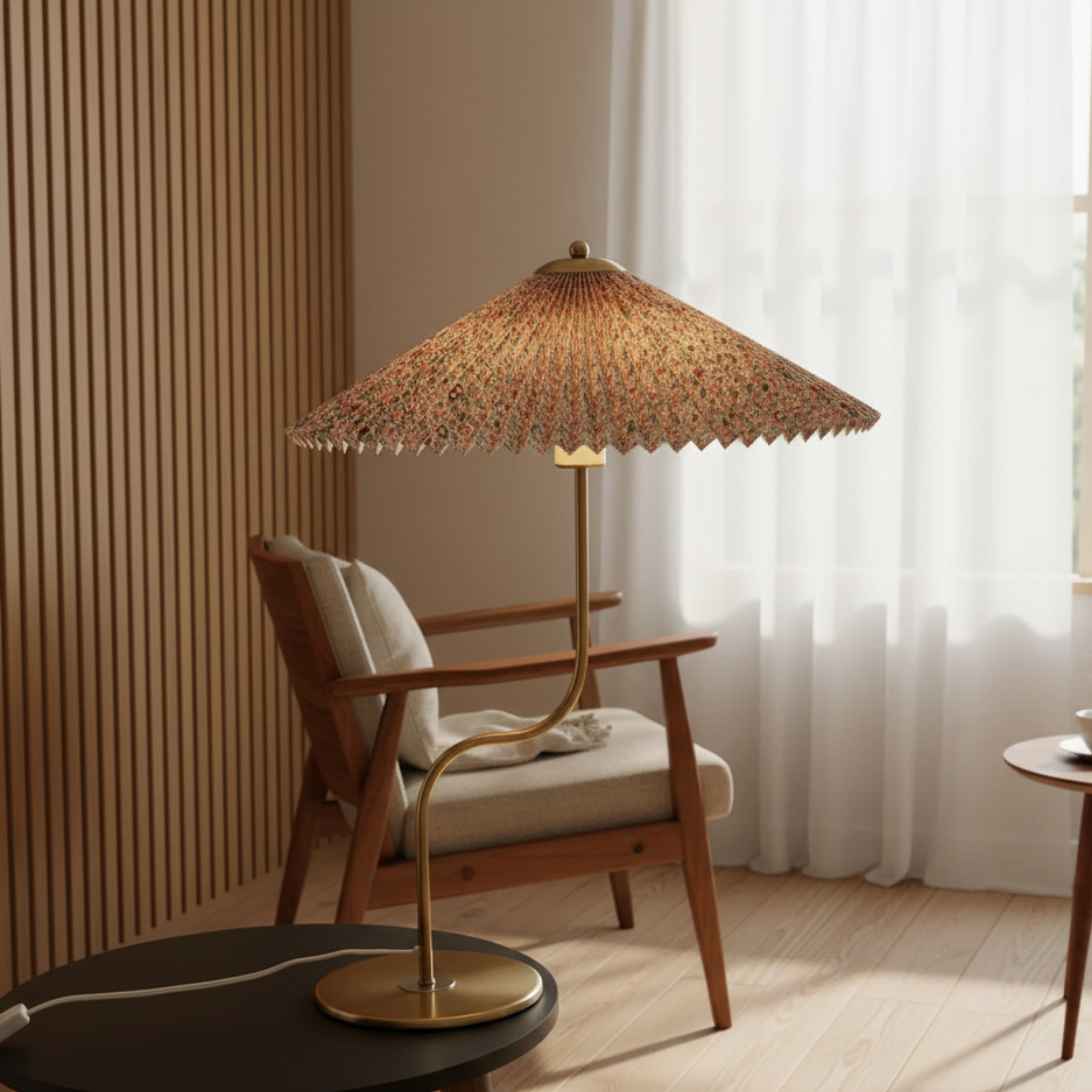 Lampada da tavolo retrò dimmerabile con paralume plissettato a ombrello e controllo touch