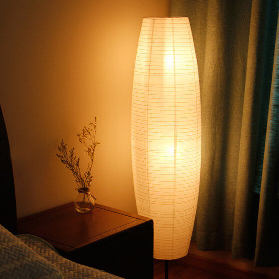 Lampada da terra a colonna in carta di riso bianca, stile nordico japandi