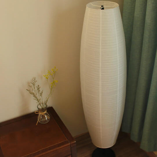 Lampada da terra a colonna in carta di riso bianca, stile nordico japandi