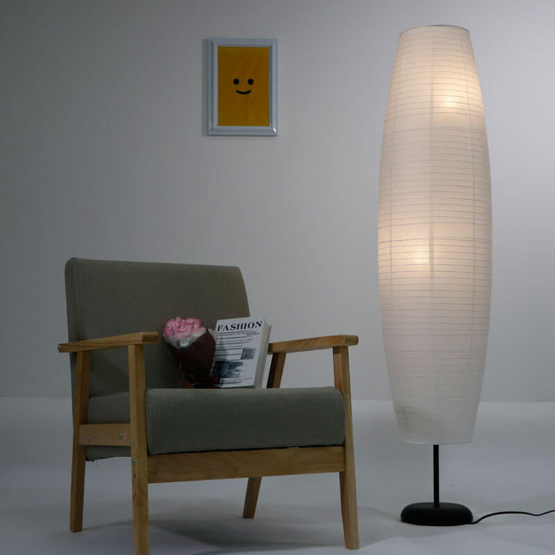 Lampada da terra a colonna in carta di riso bianca, stile nordico japandi
