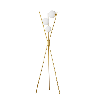 Lampada da terra a treppiede dimmerabile mid century color ottone con tre globi