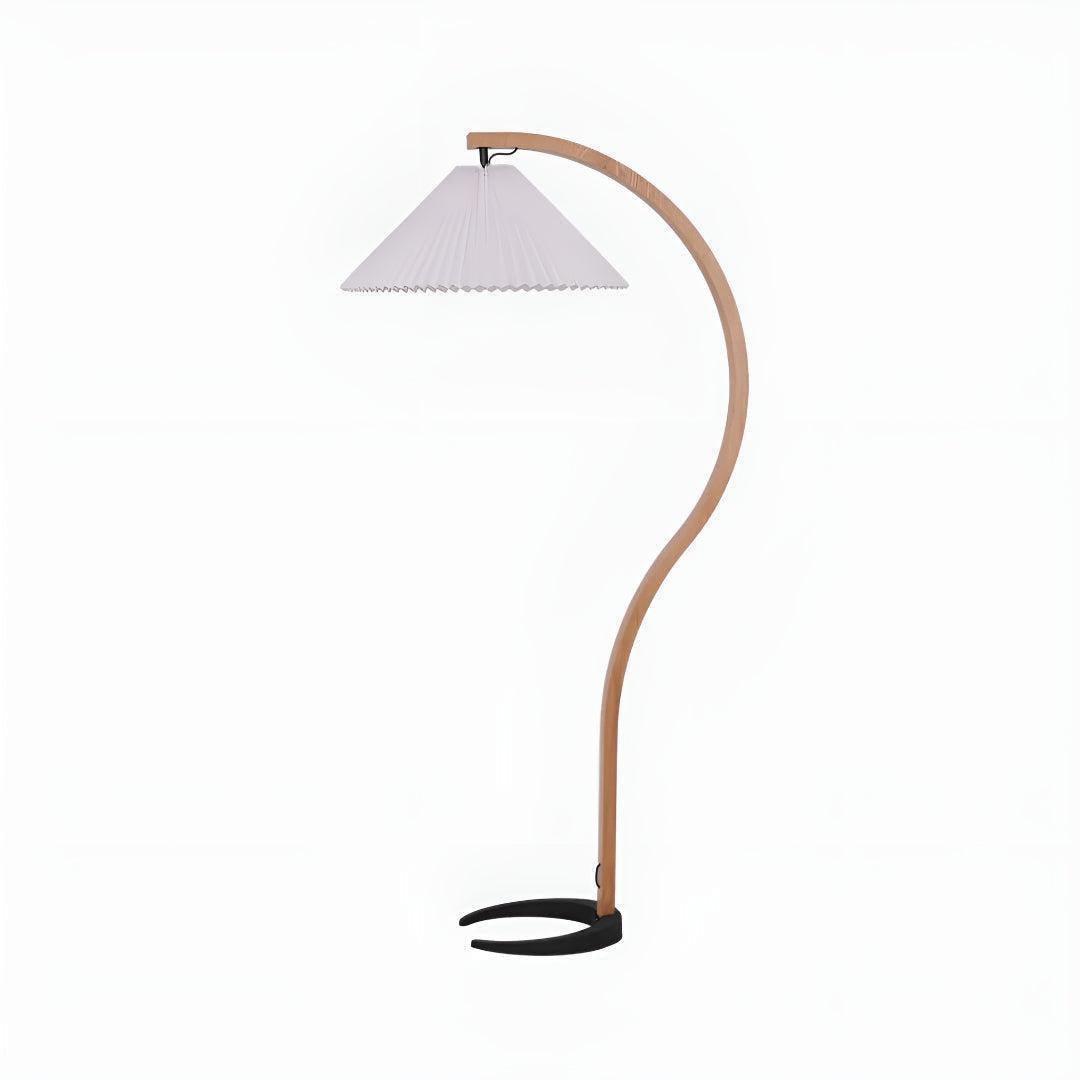 Lampada da terra ad arco con paralume plissettato dal design moderno