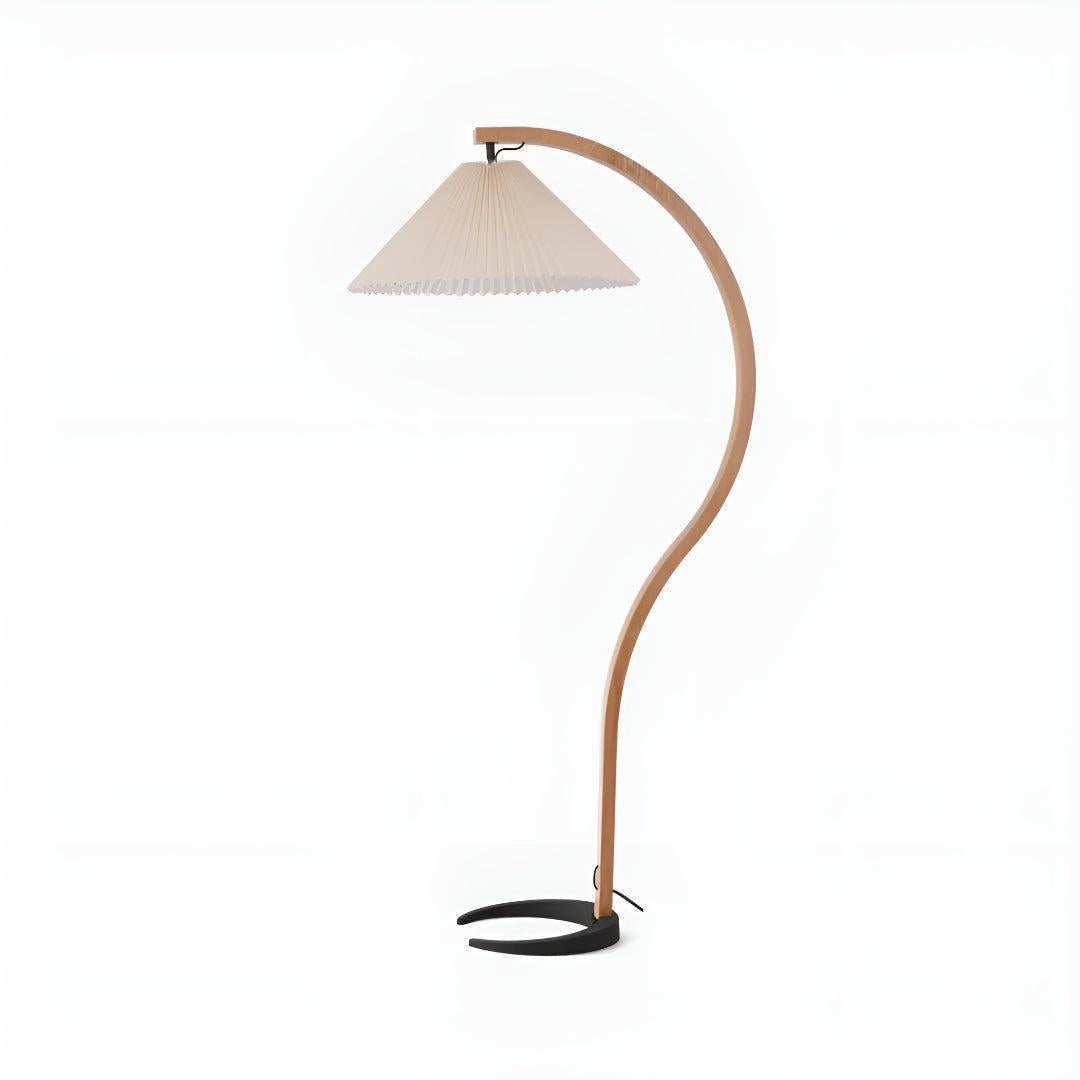 Lampada da terra ad arco con paralume plissettato dal design moderno