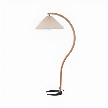 Lampada da terra ad arco con paralume plissettato dal design moderno