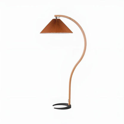 Lampada da terra ad arco con paralume plissettato dal design moderno