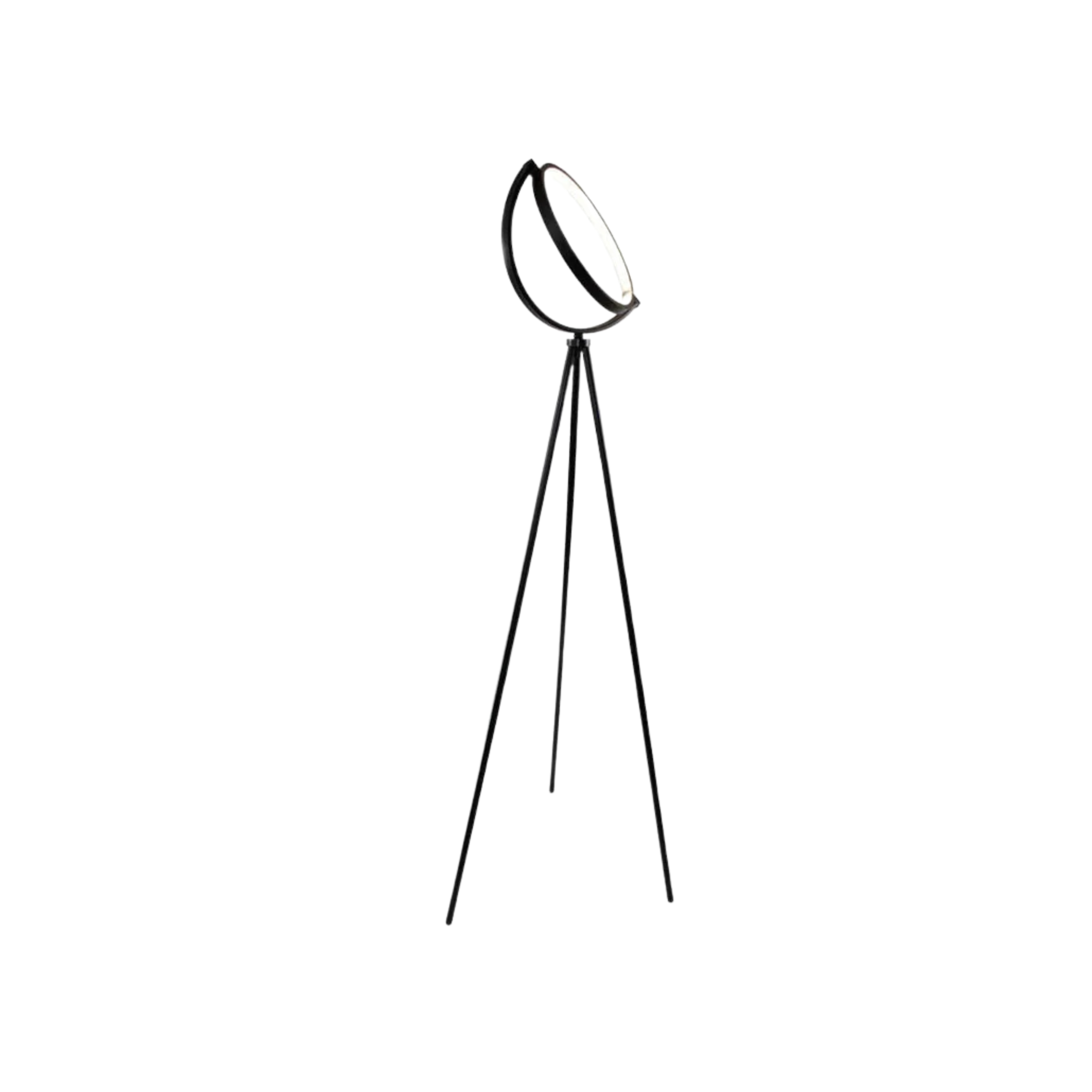 Lampada da terra LED ad anello in alluminio nero minimalista con treppiede