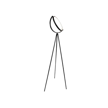 Lampada da terra LED ad anello in alluminio nero minimalista con treppiede