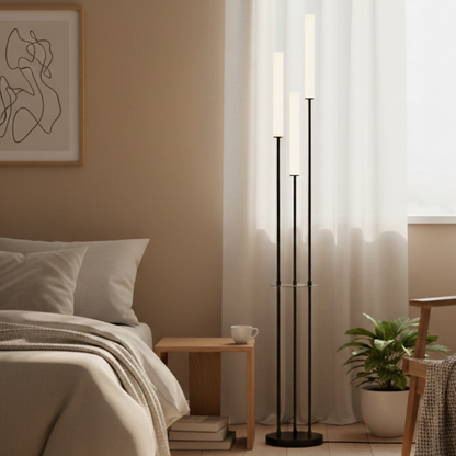 Lampada da terra LED nera a tre luci dimmerabile in alluminio, moderna e minimalista con telecomando