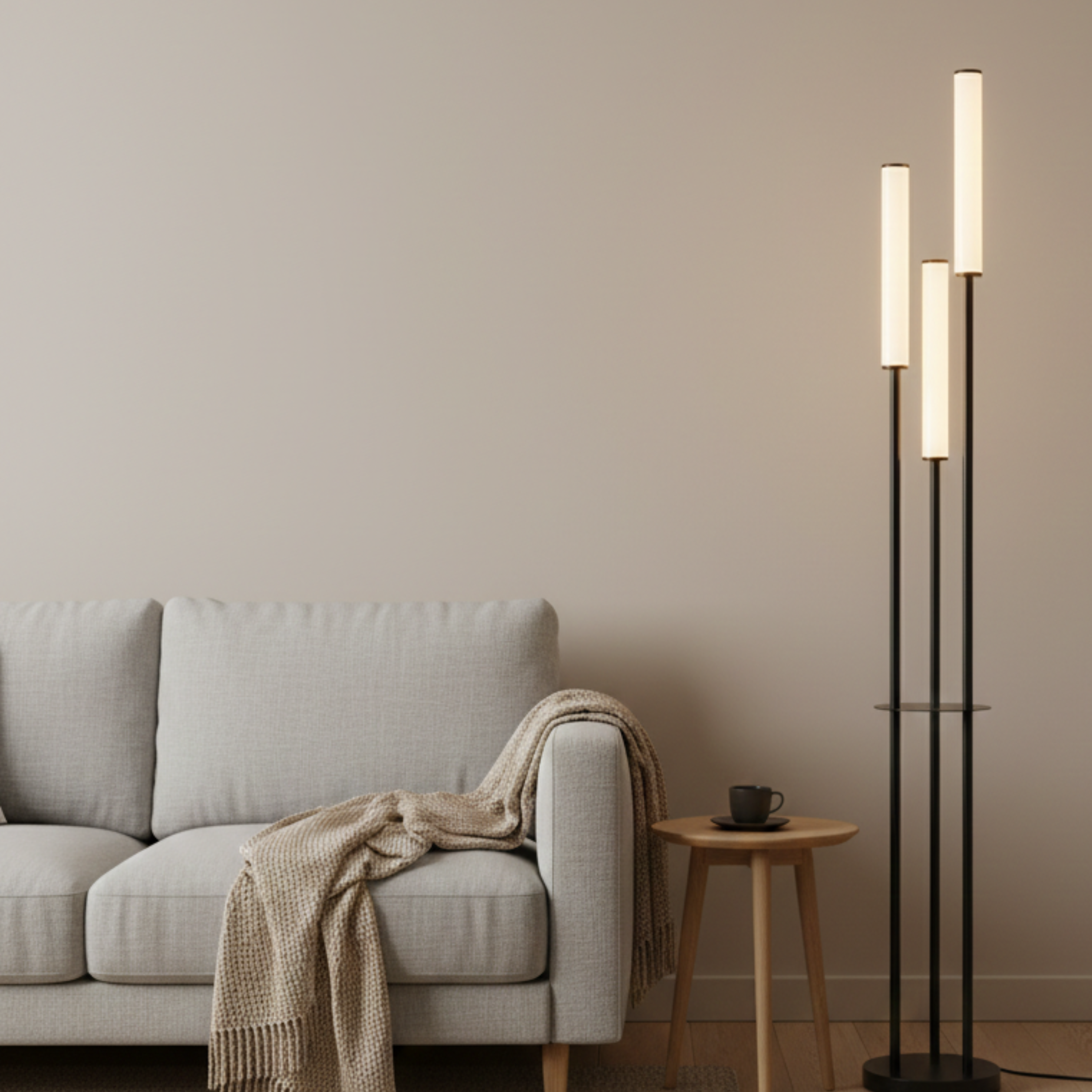 Lampada da terra LED nera a tre luci dimmerabile in alluminio, moderna e minimalista con telecomando