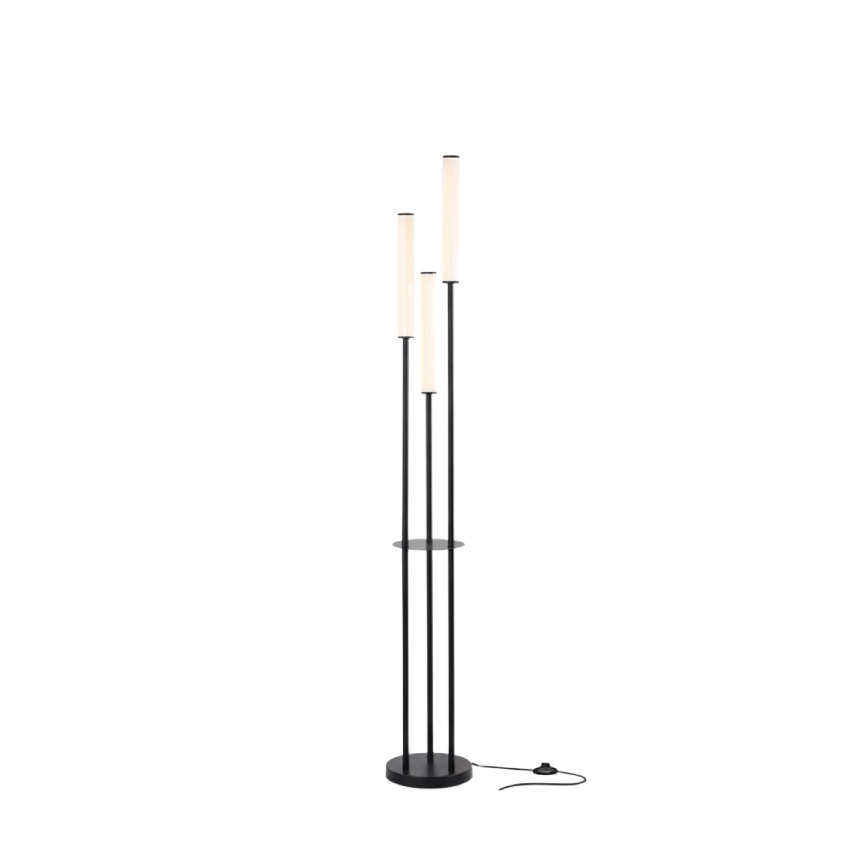 Lampada da terra LED nera a tre luci dimmerabile in alluminio, moderna e minimalista con telecomando