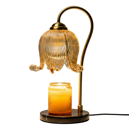 Lampada scaldacandela vintage a tulipano in vetro rigato, lampada da tavolo senza fiamma