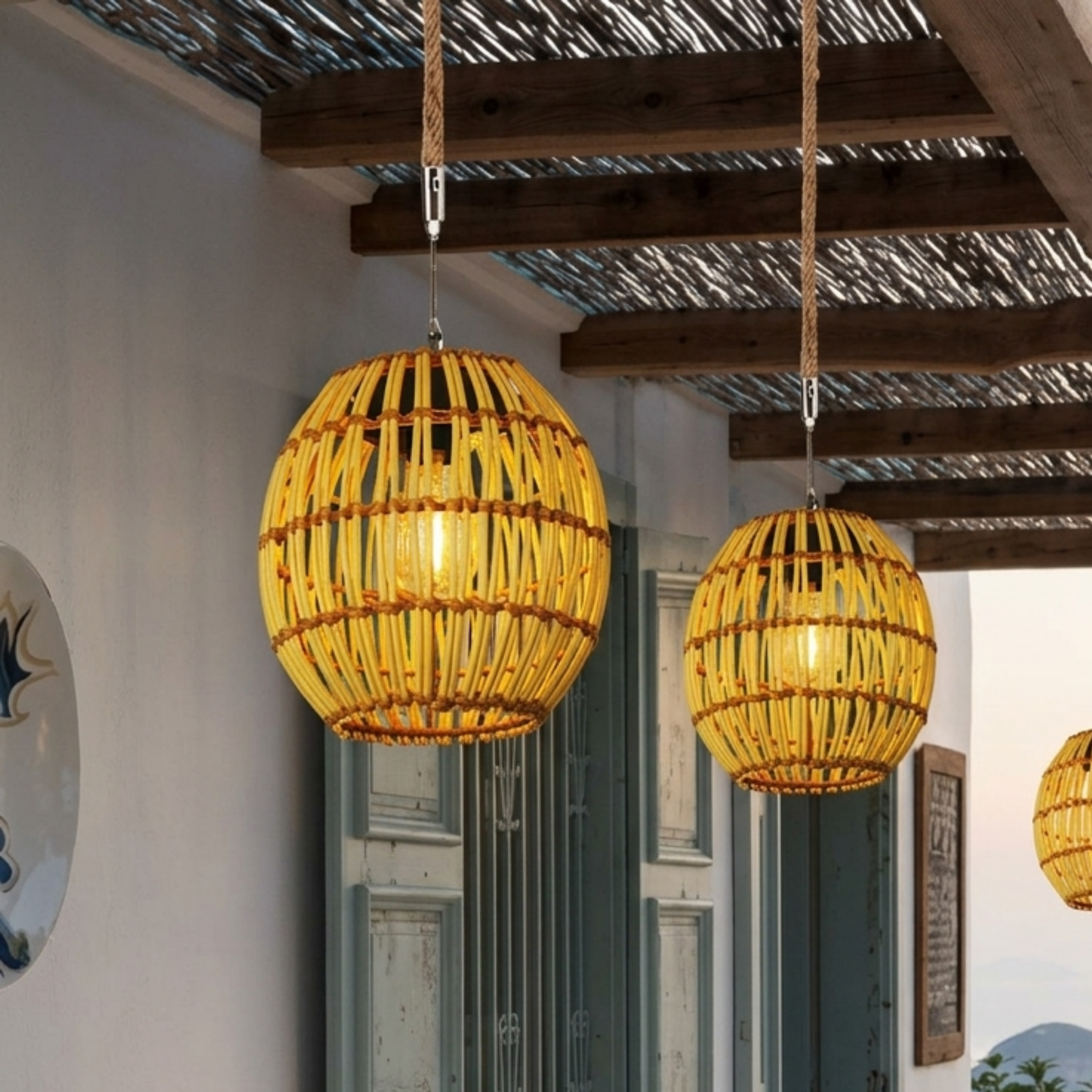 Lampada solare da giardino intrecciata, lanterna sospesa da esterno con LED