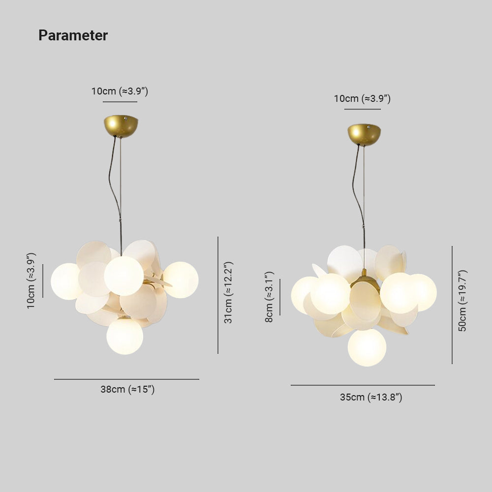 Lampadario a rami con globi in vetro e dischi multicolore, stile botanico per soggiorno