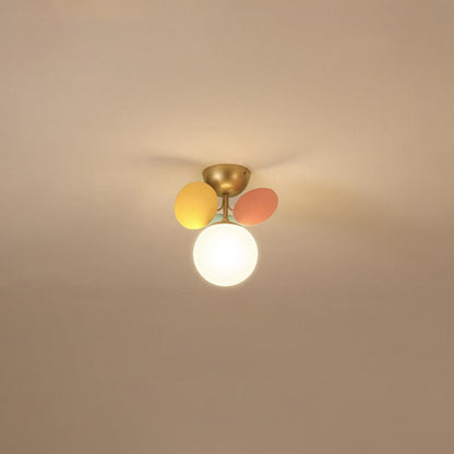 Lampadario a rami con globi in vetro e dischi multicolore, stile botanico per soggiorno