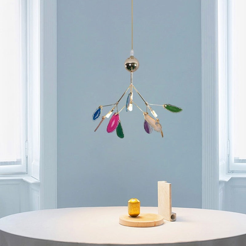 Lampadario a rami in metallo con dischi colorati