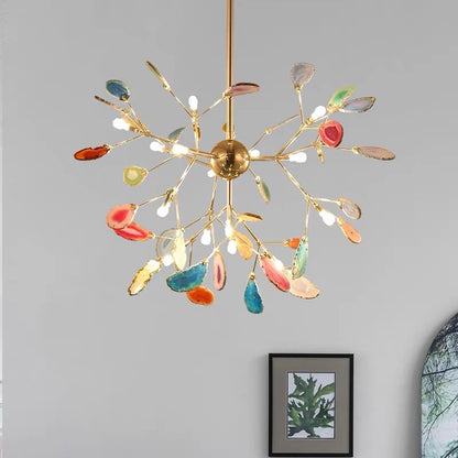 Lampadario a rami in metallo con dischi colorati