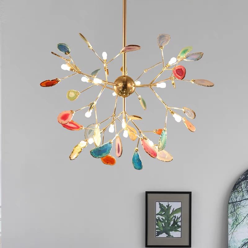 Lampadario a rami in metallo con dischi colorati