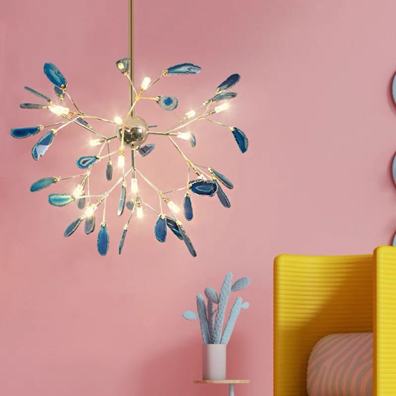 Lampadario a rami in metallo con dischi colorati