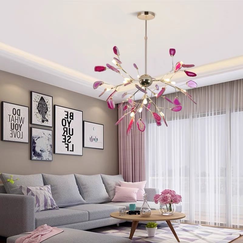 Lampadario a rami in metallo con dischi colorati
