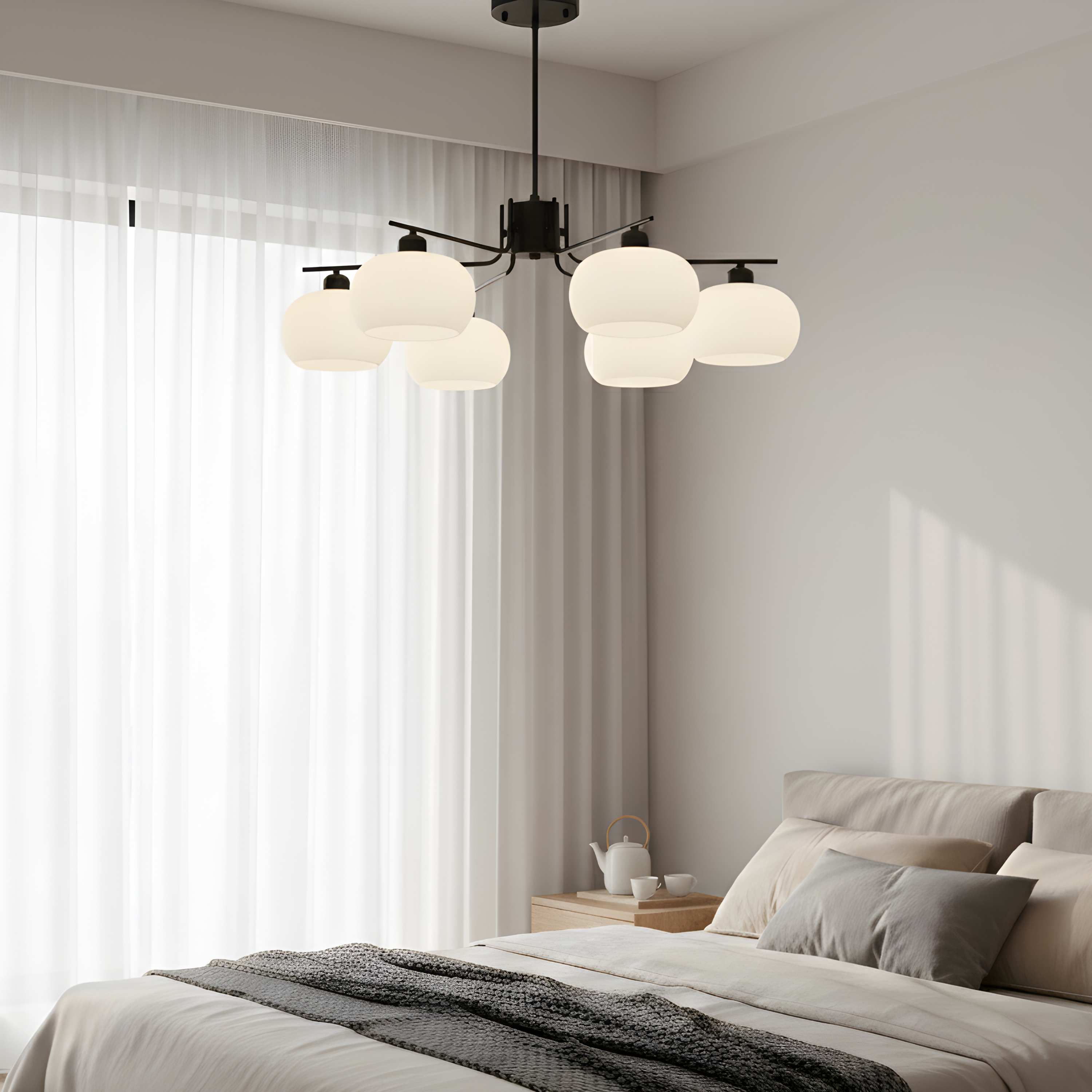 Lampadario a soffitto Bauhaus a più bracci in vetro opaco