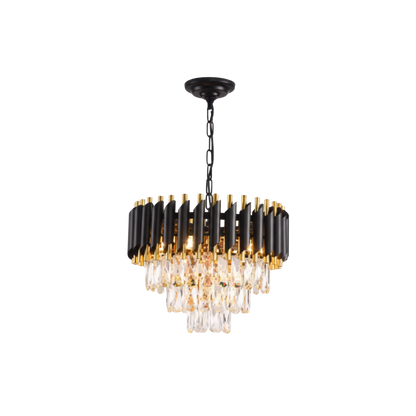 Lampadario a soffitto in cristallo a tre livelli nero e oro