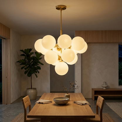 Lampadario a sospensione a grappolo scandinavo oro con globi in vetro
