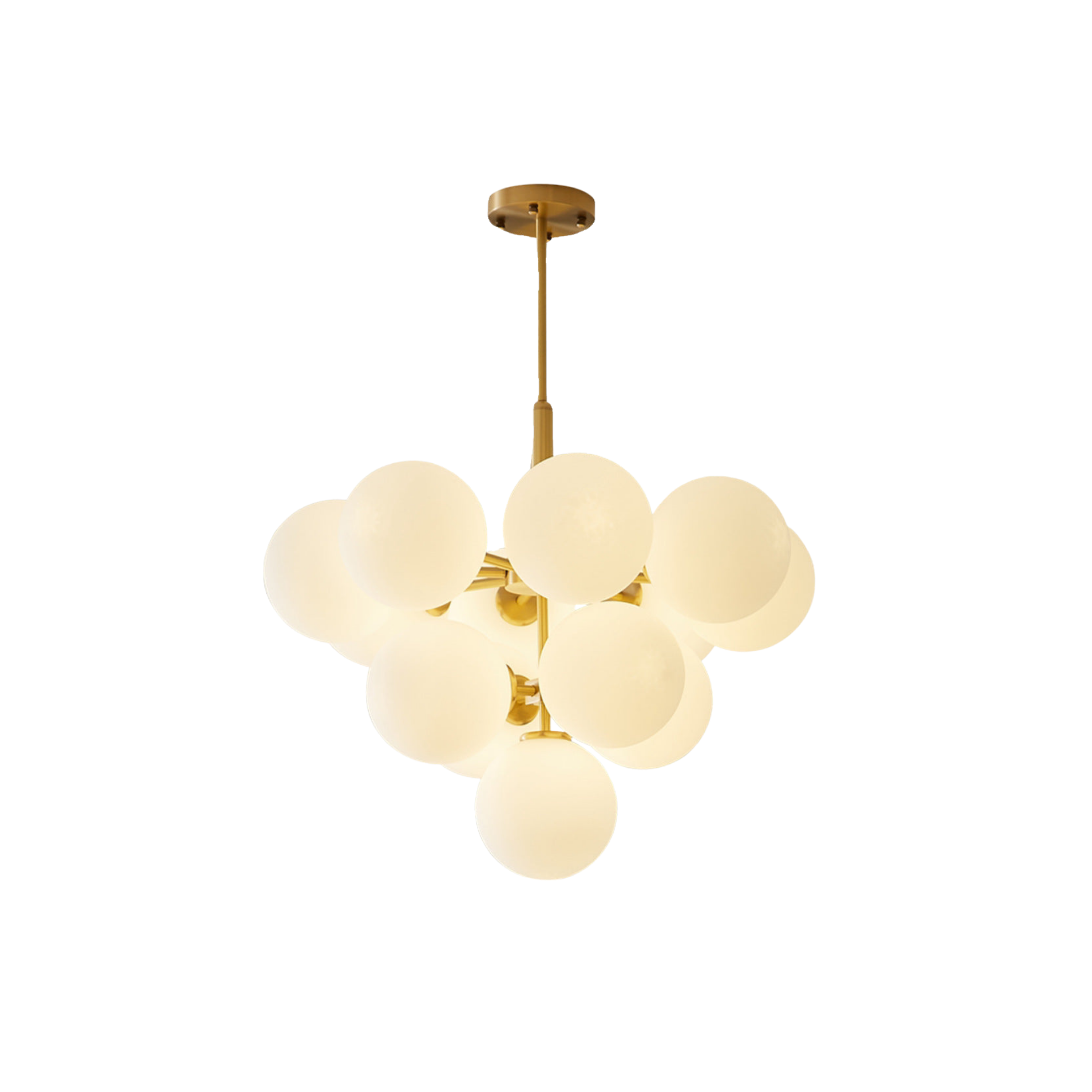 Lampadario a sospensione a grappolo scandinavo oro con globi in vetro